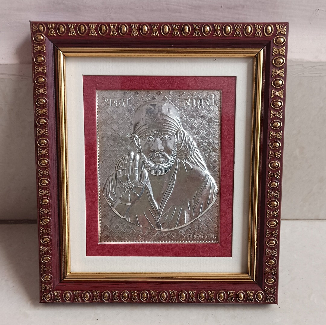 Pure Silver Sai Baba Photo Frame | Handmade Silver Idol With Wooden ...