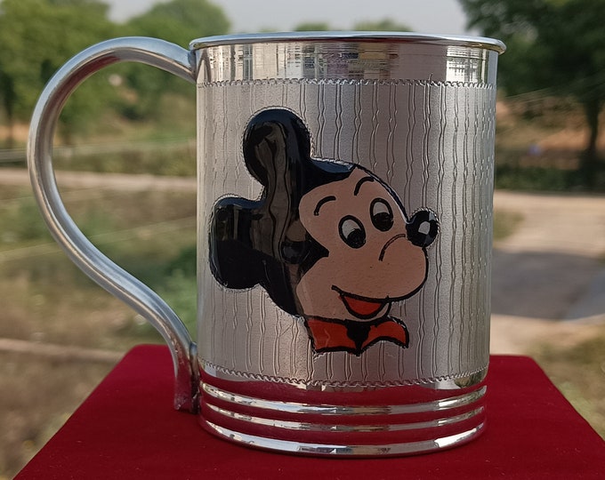 Sterling Silver Mickey Mouse Baby Cup: Color Printed Design