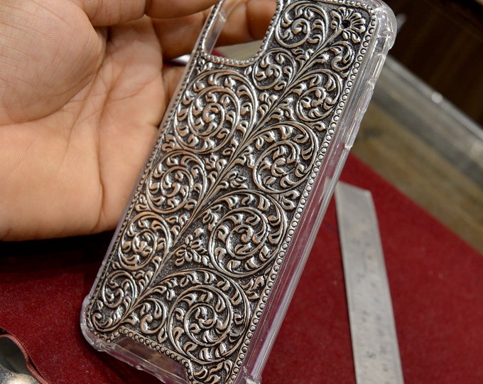 Custom 925 Sterling Silver Phone Case, Handmade Floral Mobile Cover, Made to Order Silver Case for Your Phone Model