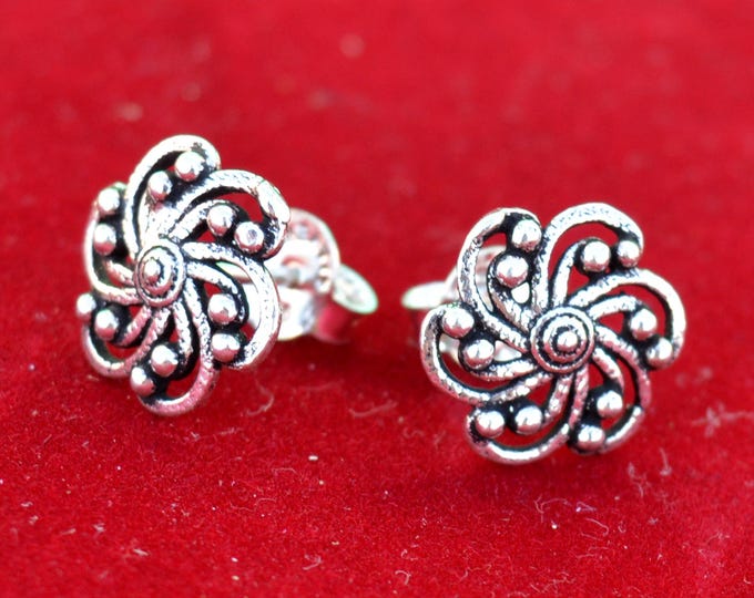 Sterling Silver Floral Studs, 925 Silver Flower Earrings