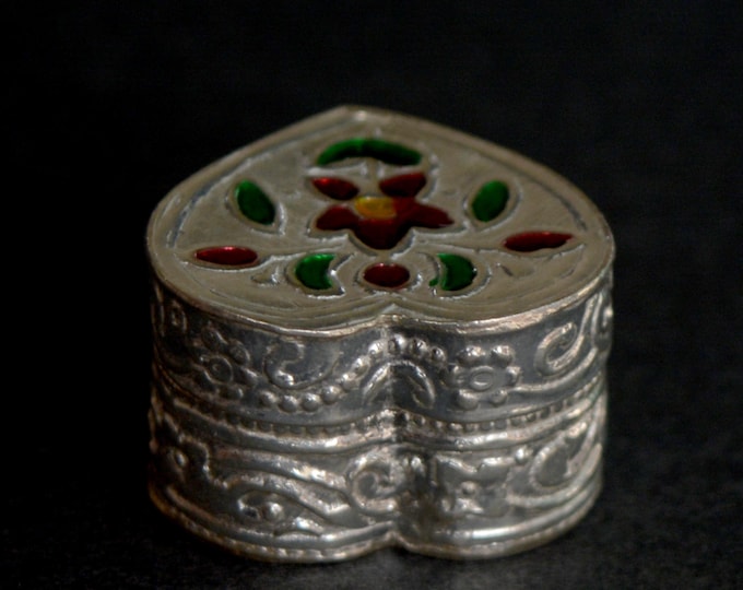 925 Sterling Silver Heart Meena Kumkum Box, Enamel Sindoor Dani, Heart Shaped Puja Container, Indian Wedding Gift