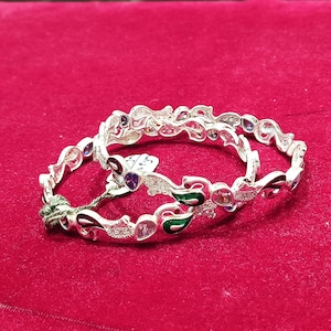 Sterling Silver Bangle Bracelet: Designer Floral Bangles (Pair)