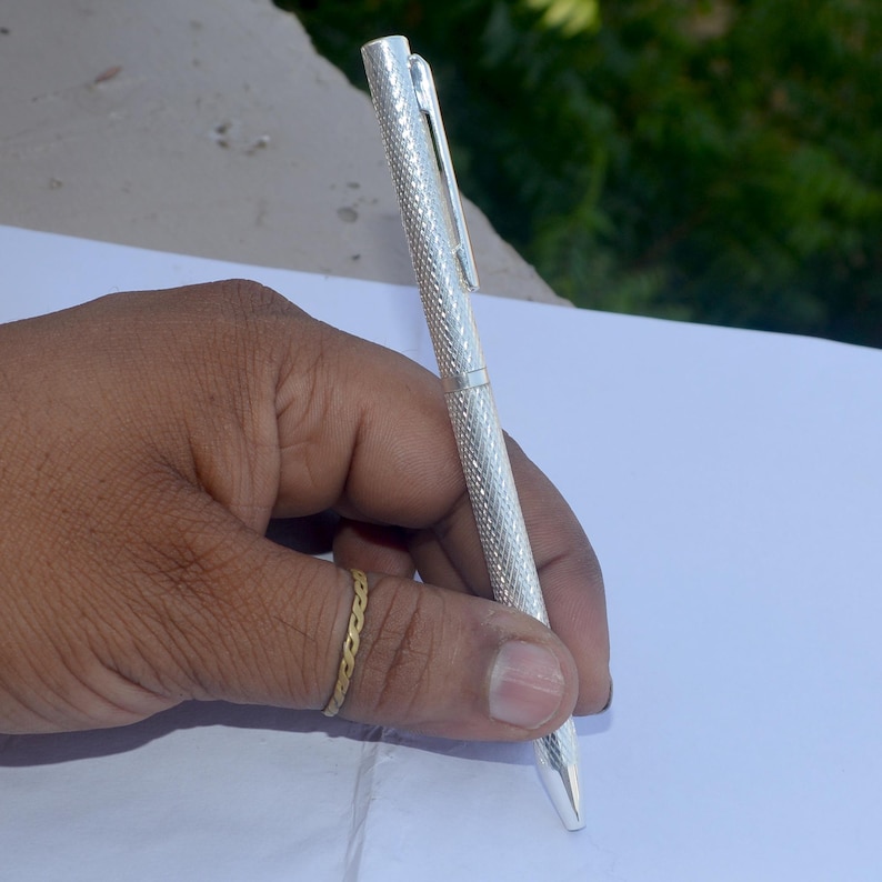 Luxury Handmade 999 Fine Silver Pen, BIS Hallmarked Ballpoint Pen, Premium Office Gift, Christmas Gift for Him