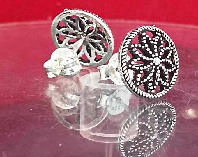 Sterling Silver Lotus Flower Stud Earrings: Balinese Filigree Art