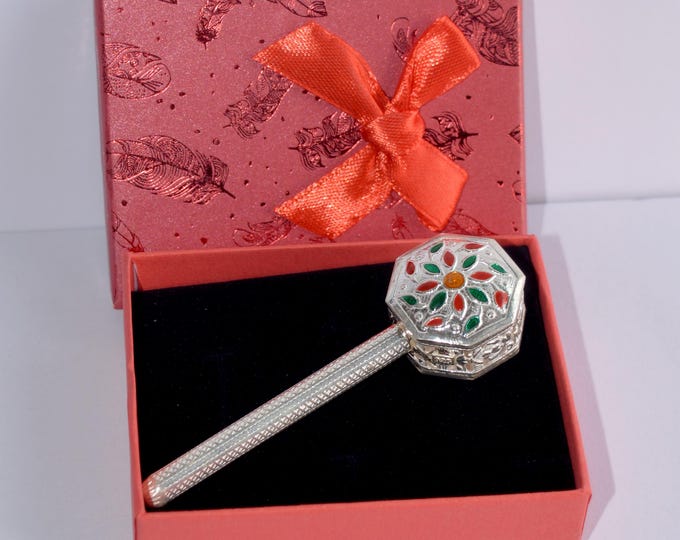 Personalized 925 Sterling Silver Baby Rattle, Engraved Silver Jhunjhuna, Octagon Shape, Newborn Baby Gift