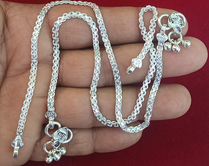 925 Sterling Silver Heavy Ghungroo Payal for Women, 18g 10 Inch Bell Anklet Pair, BIS Hallmarked Traditional Indian Bridal Jewelry