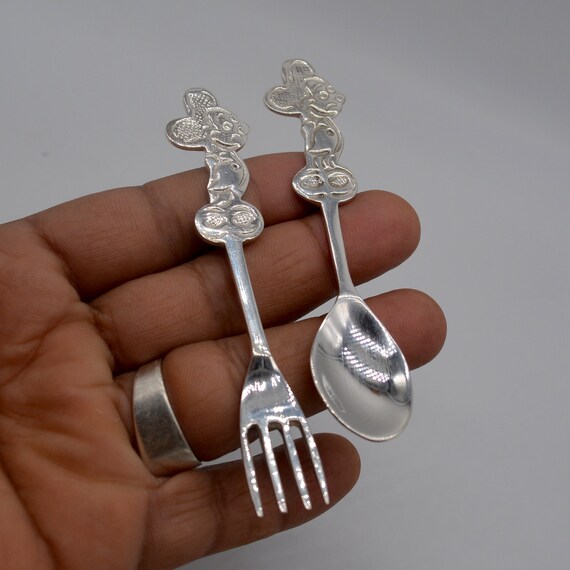 Pure Silver Mickey Mouse Baby Fork and Spoon Set 925 BIS Hallmarked Etsy UK