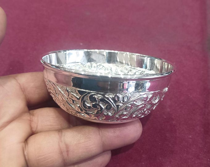 Pure Silver Bowl 925 BIS Hallmarked, Handmade Silver Bowl for Baby Feeding, Puja Silver Utensil, Luxury Silver Gift, Indian Silverware