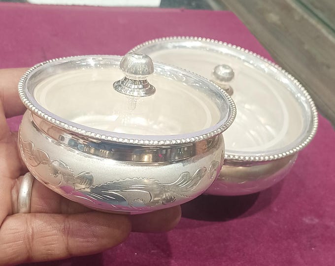 925 Sterling Silver Dry Fruit Box, BIS Hallmarked Carved Container, 70–80g or 130–140g, Wedding Housewarming Gift