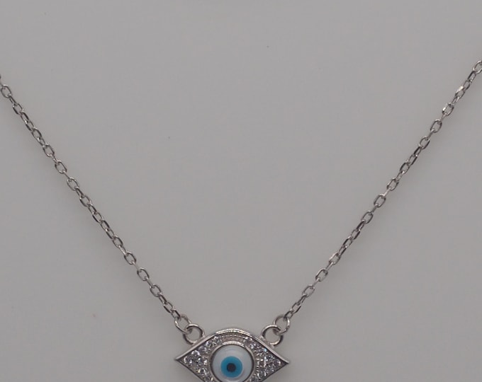 925 Sterling Silver Evel Eye Necklace | Heart CZ Pendant & Love Bar Necklace | Double Layer Chain Necklace for Women Gift