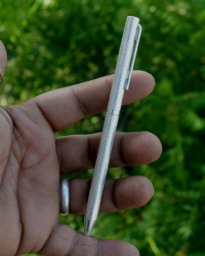 Handmade 999 Fine Silver Executive Pen, BIS Hallmarked Luxury Ballpoint Pen, Wedding Gift, Retirement Gift