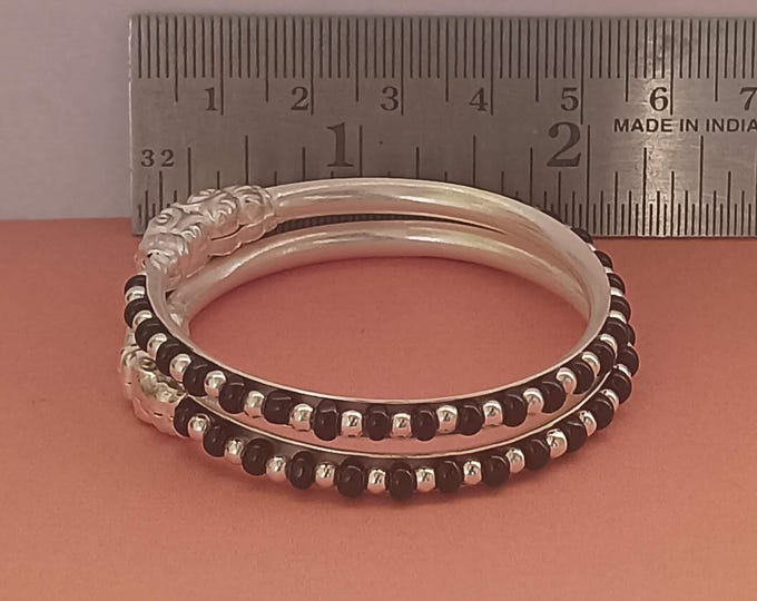 925 Sterling Silver Baby Nazariya Bracelet, Black Bead Newborn Bangle, Traditional Indian Baby Jewelry, Naming Ceremony Gift