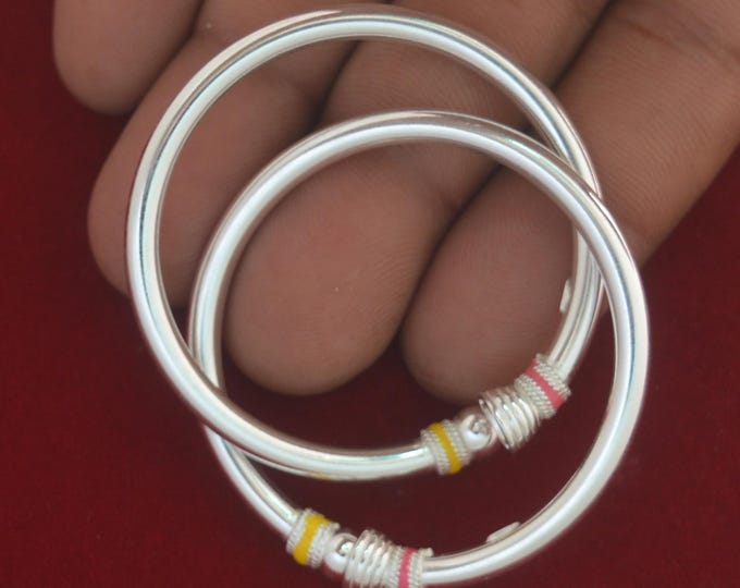 925 Sterling Silver Baby Kada, Traditional Indian Baby Bracelet, Adjustable Newborn Keepsake Gift