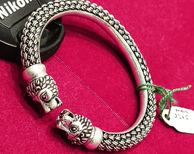 925 Sterling Silver Lion Head Bangle Bracelet for Men, Handmade Heavy Silver Kada 2.5 Inch, Bold Mens Jewelry Gift