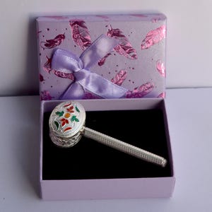 Sterling Silver Baby Rattle, Personalized Baby Rattle, Easter Gift, Baby Gift, Baby Grasping Toy, Crochet Toy Rattle for Baby, Newborn Gif.