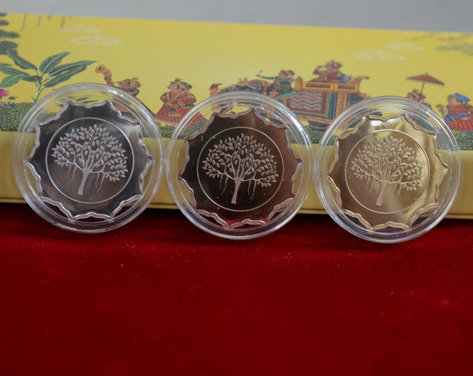 999 Fine Silver Coin 9g | Gold, Silver & Bronze Finish | Handmade Collectible Coin | Indian Souvenir | Religious Gift | Precious Silver Coin