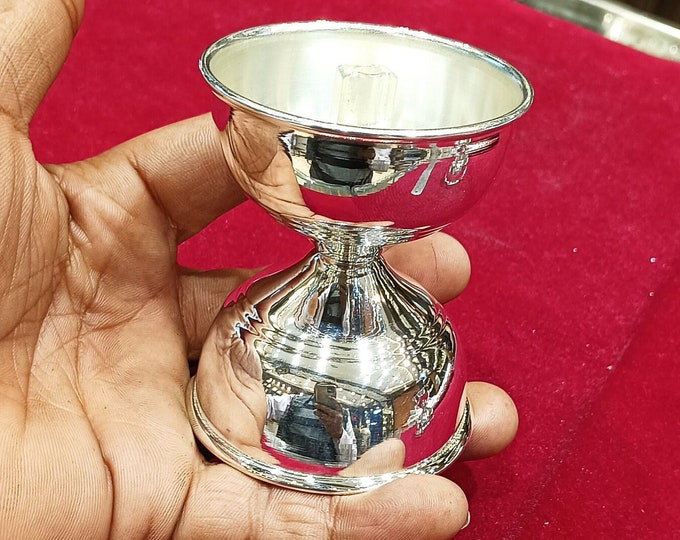 925 Sterling Silver Pooja Diya, BIS Hallmarked Deepak Oil Lamp, Chandi Diya for Home Mandir, Diwali Puja, Wedding Housewarming Gift