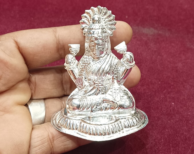 Sterling Silver Laxmi Idol: Hindu Goddess Statue for Home Mandir
