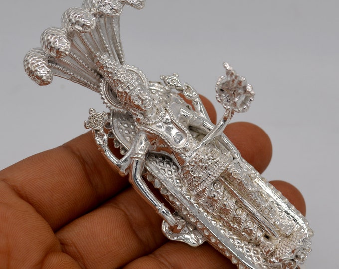 Pure Silver Padmanabhaswami Ji Idol 205g | 925 Sterling Silver Lord Vishnu Statue | Ananta Shesha Reclining Vishnu Murti