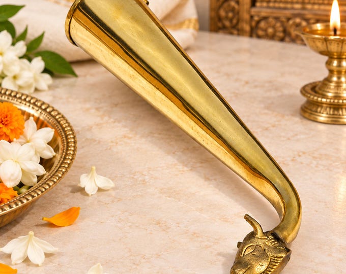 Brass Singhi for Shivling Abhishek, Traditional Pital Singhi, Shiva Puja Abhishekam Vessel, Hindu Ritual Temple Pooja Accessory