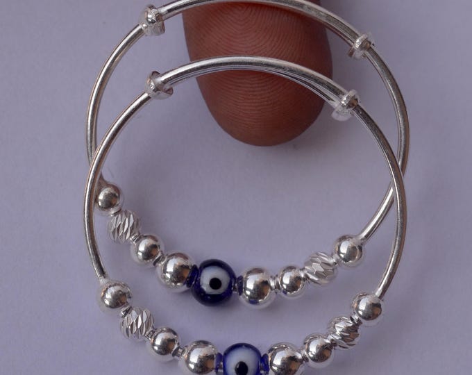 925 Sterling Silver Baby Kada, Handmade Indian Baby Bangle, Adjustable Infant Bracelet, Newborn Gift