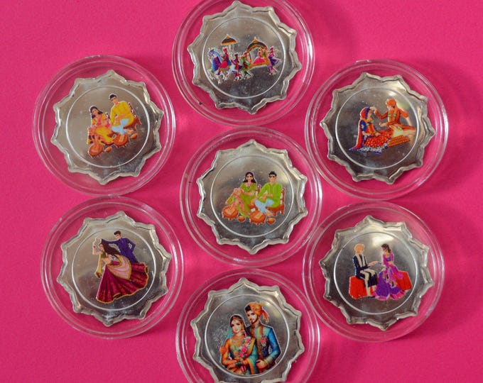 999 Pure Silver Wedding Coin Set, Indian Hindu Wedding Ritual Coins, Shubh Vivaah 7 Coin Set, Bridal Keepsake, Wedding Gift