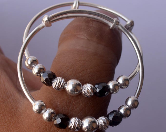 925 Sterling Silver Baby Nazariya Bracelet, Black Bead Bangle, Traditional Indian Newborn Jewelry Newborn Baby Bracelet  Black Beads Kada