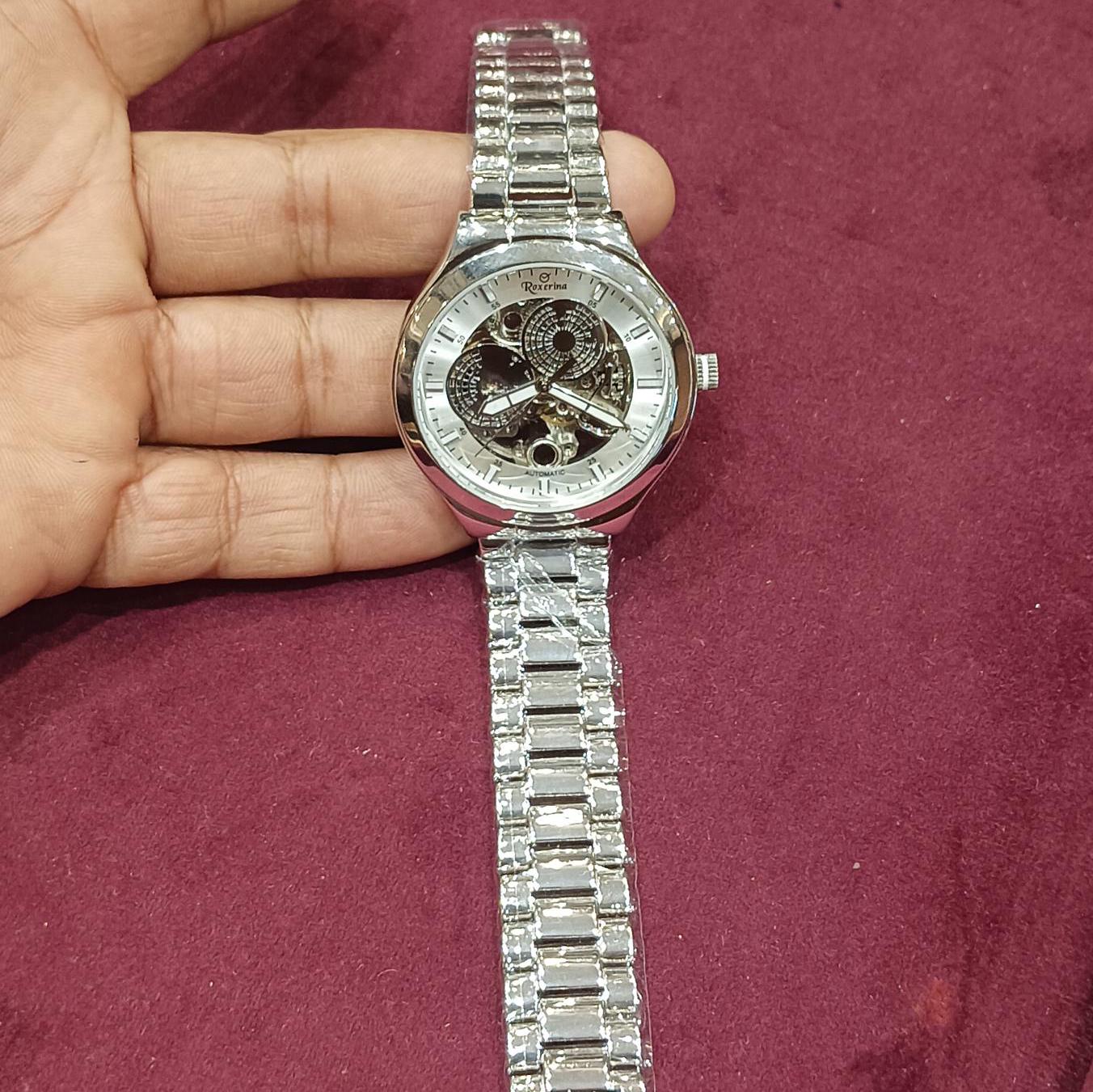 925 Sterling Silver Automatic Men's Round Watch Unique Link