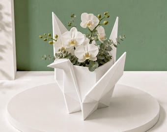 Origami Series® brolgakraanplanter – Australische vogelplantpot | Woondecoratie · Sculpturale kamerplanter | Australisch gemaakt · plantaardig