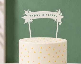 Joy Series® gepersonaliseerde sterbanner verjaardagstaarttopper - modern minimalistisch ontwerp | Meerdere kleuropties | Australisch gemaakt