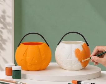 PaintPalz Series® overschilderbare Halloween-pompoenemmer – Trick or Treat-mand | Knutselen Halloweenfeest voor kinderen | Plantaardig
