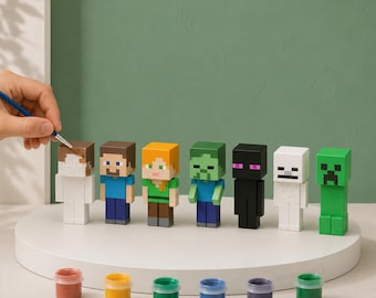 PaintPalz Series® overschilderbare Minecraft-beeldjes: kies je personage | Activiteit verjaardagsfeestje gamer | Plantaardig