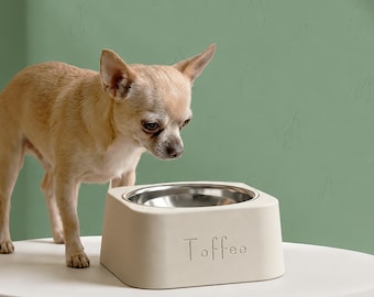 Comedero cuadrado personalizado para mascotas Pawform® / Nombre personalizado en relieve, inserto de acero inoxidable, dos tamaños / Fabricado en Australia