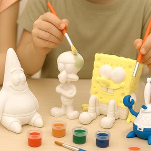 PaintPalz Series® SpongeBob SquarePants Paintable Figurines Characters - Eco-Friendly, Kid-Safe, Biodegradable Material DIY Craft