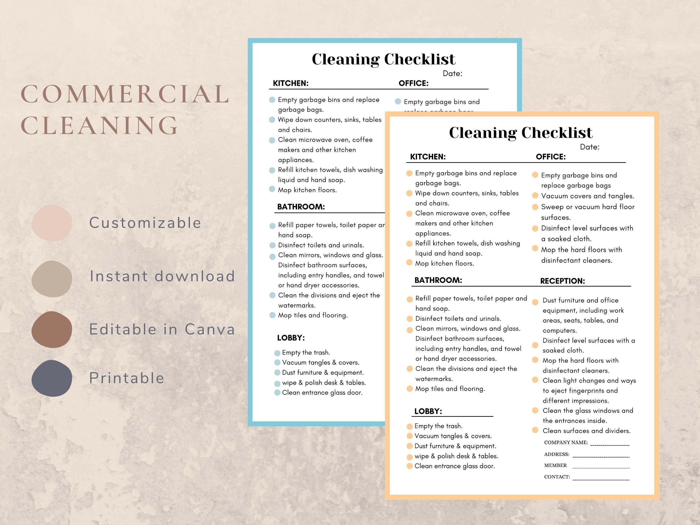 Commercial Cleaning Checklist,janitorial Checklist,cleaning Schedule