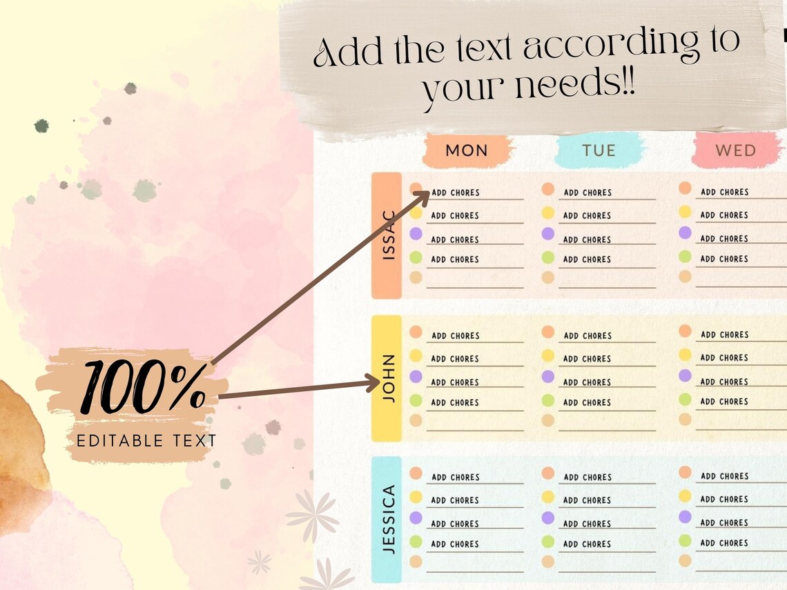 4 Kids Chore Chart, 4 Person Chore Chart,editable Chore Charts for ...