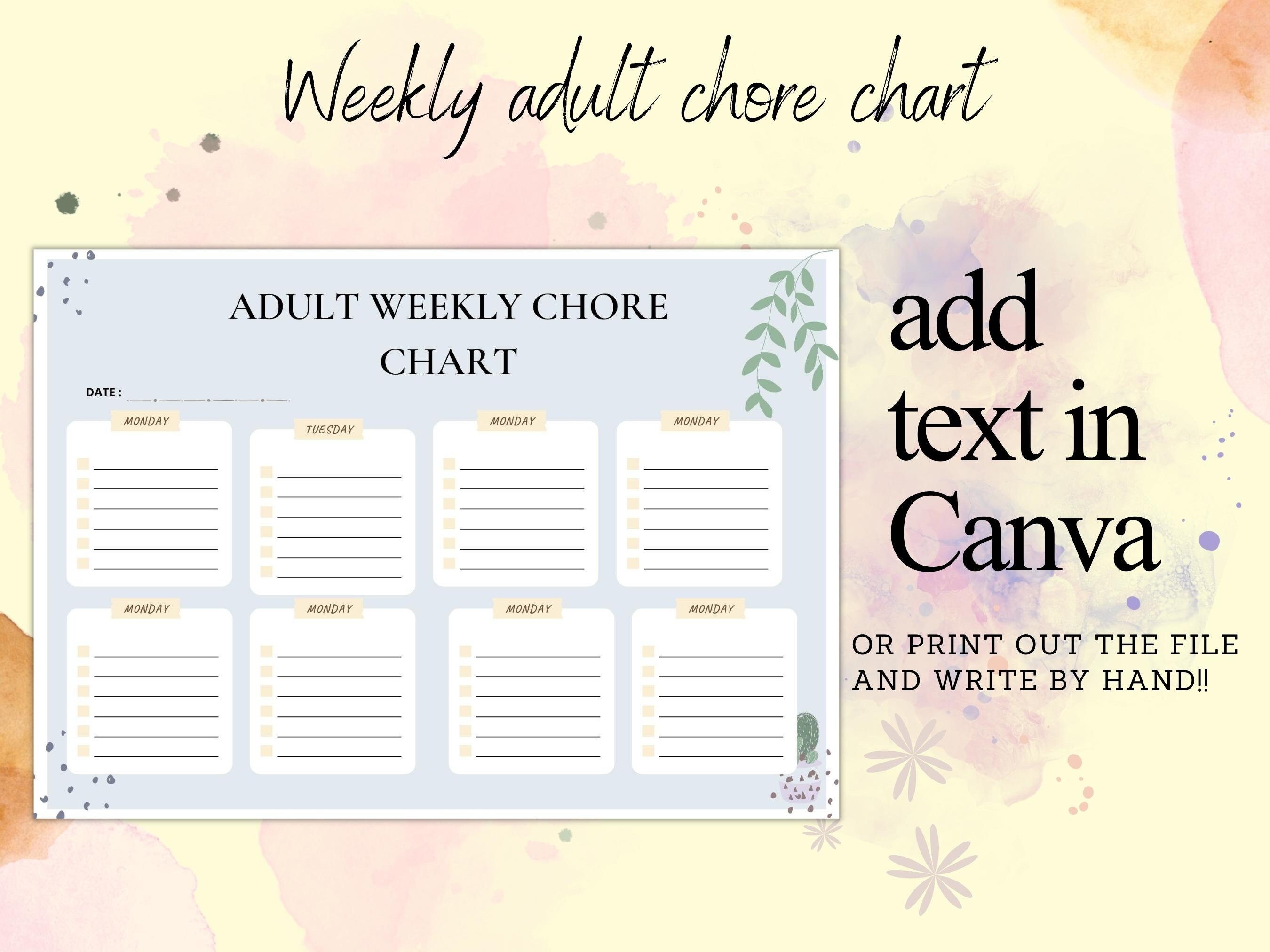 Chores Chart Adult, Chore Charts Adults,chore Charts Svg,to-do List ...
