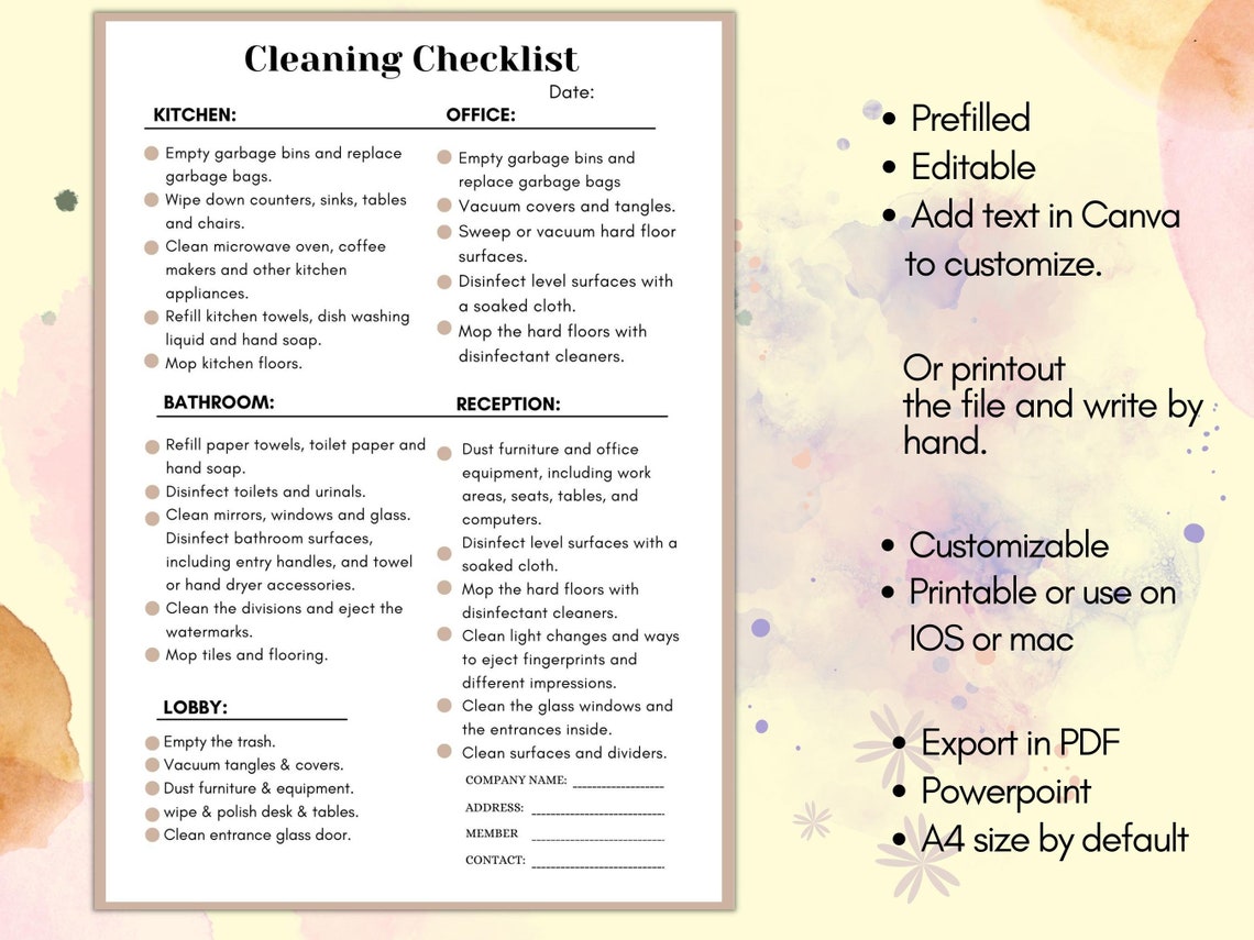 Commercial Cleaning Checklist,janitorial Checklist,cleaning Schedule