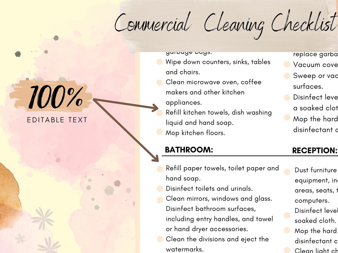 Commercial Cleaning Checklist,janitorial Checklist,cleaning Schedule