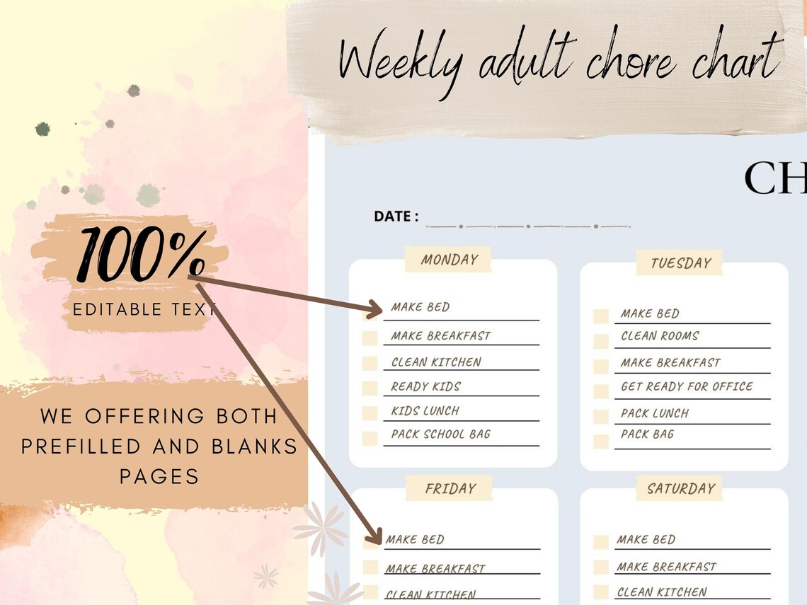 Chores Chart Adult, Chore Charts Adults,chore Charts Svg,to-do List ...