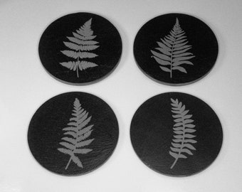 Fern, Engraved, Slate Coaster, Stone Coaster, Drink Coasters