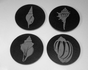Seashell Coaster, Engraved, Slate Coaster, Sea snail, Conch, Whelk, Shell, Stone Coaster, Drink Coasters
