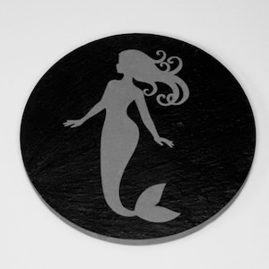 Mermaid Coaster, Engraved, Slate Coaster, Drink Coasters