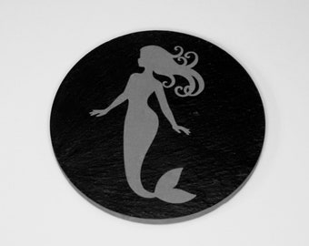 Mermaid Coaster, Engraved, Slate Coaster, Drink Coasters