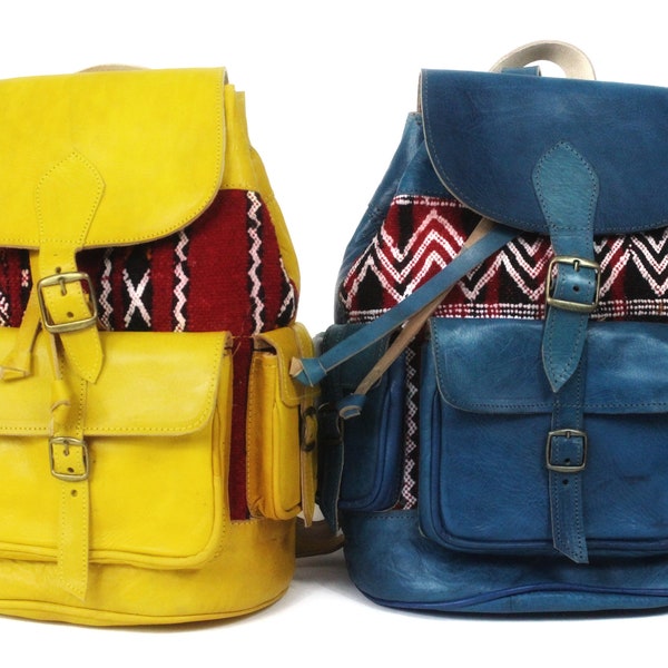 Kilim leather backpack, Vintage handmade ethnic rucksack, Bohemian hippie backpack , Rustic , Boho , Embroidered woven tapestry rucksack