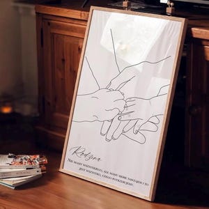 Poster di famiglia, poster personalizzato, arte murale su una riga, stampa personalizzata, stampa di mani che si tengono, poster di mani di famiglia, poster di famiglia, minimale