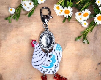 Chicken Bag Charm / Zipper Charm / Country Bag Charm / Chicken Charms / Chicken Gifts / Farm Life Gifts / Gifts for Women / Funny Bag Charm