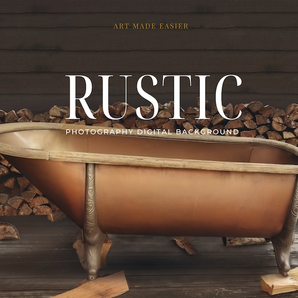 Rustic Brown Luxury Tub Digital Backdrop | Boudoir | Dark & Moody | Glamour  | Gold | Bubbles | Rich Lush Cinematic | Portrait Glamorous |