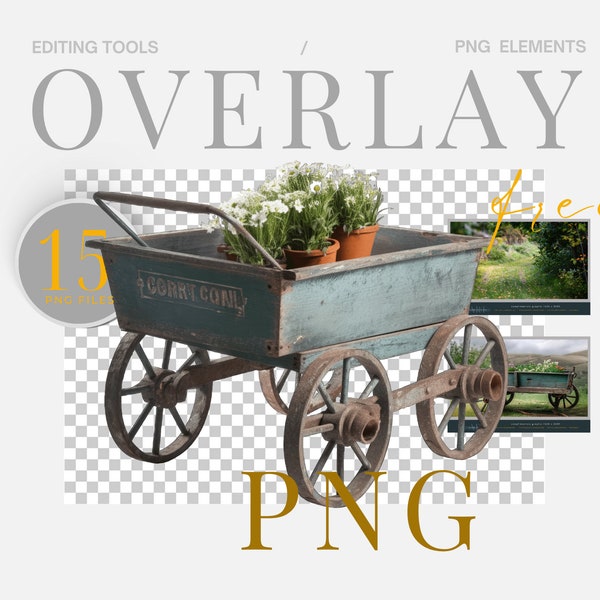 Toddler Photography Prop Free Sample Wagon Png Landscape Wood Wagon Props Digital Photo Props Garden Wagon PNG Cutouts Summer Garden Digital