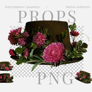Top Hat Prop Cutout Digital Clothing Steampunk Hats Props Floral Hat Spring Flowers Fantasy Digital Headpiece Flower Crown